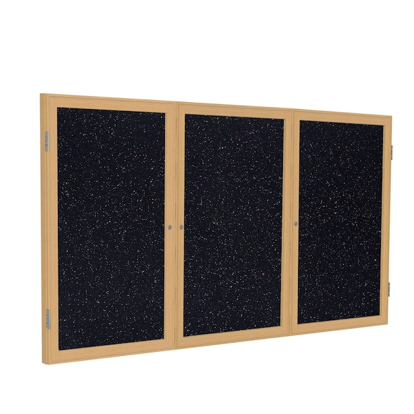 Enclosed Bulletin Board, 3 Door, Rcycl, Oak Frame, 3 ft H x 6 ft W, Confetti